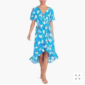 J Crew factory floral ruffle high low wrap dress
